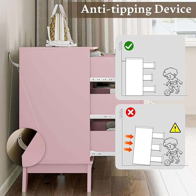 Fluted Dresser for Bedroom with 9 Drawers, 57" Mid Century Modern Dresser of Closet TV Stand, Nature Wood Dressers with Gold Handle, Boho Closet Wide Modern Chest of Drawers, Pink