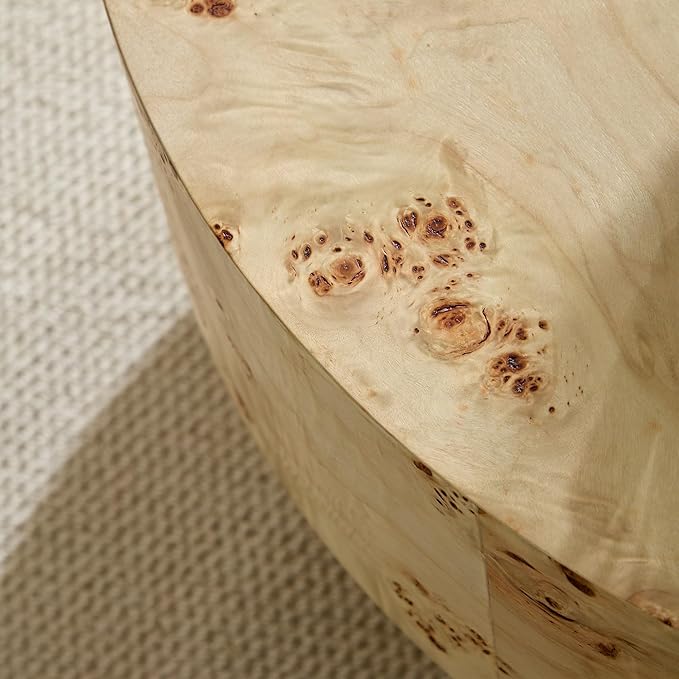 Round Coffee Table for Living Room, Accent Drum Coffee Table with Storage, Modern Burl Wood Vener Circle Center Tea Table for Small Space Apartment (31.5''D×14''H-Natural)