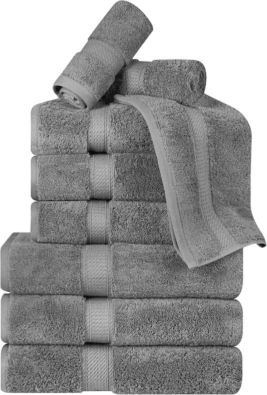 SUPERIOR Egyptian Cotton Pile 9 Piece Towel Set, Includes 3 Bath, 3 Hand, 3 Face Towels/Washcloths, Ultra Soft Luxury Towels, Thick Plush Essentials, Guest Bath, Spa, Hotel Bathroom, Charcoal