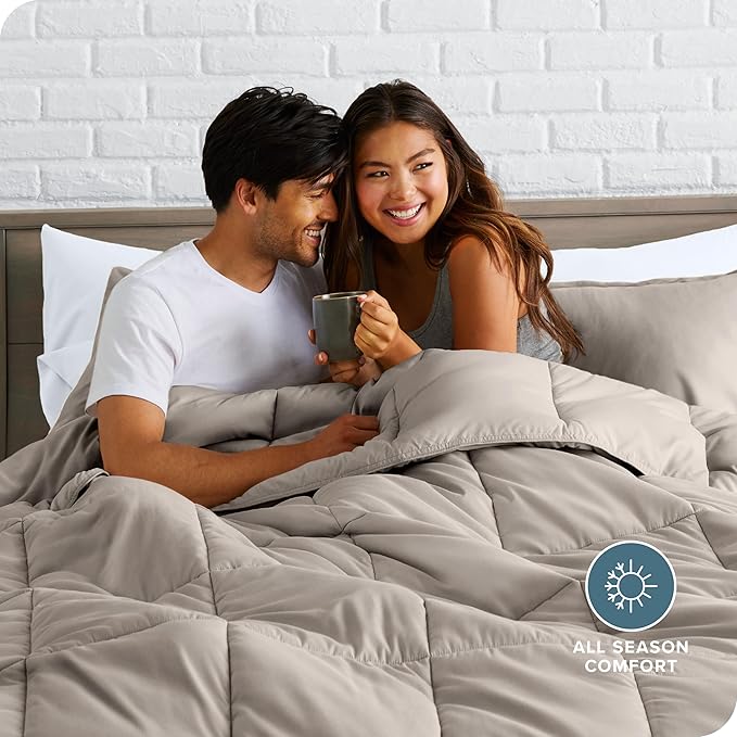 Bare Home Comforter Set - Full Size - Ultra-Soft - Goose Down Alternative - Premium 1800 Series - All Season Warmth (Full, Khaki)