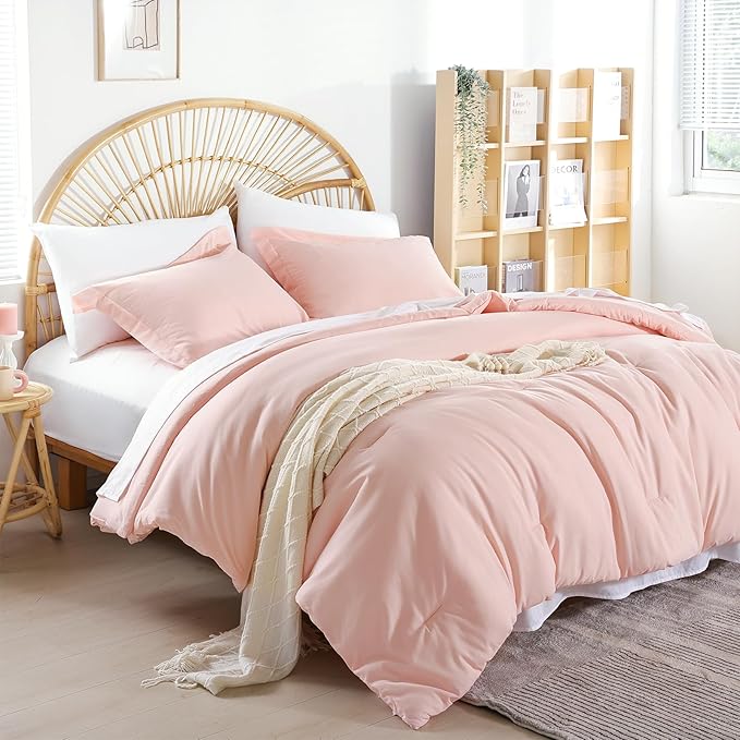 weigelia King Size Comforter Set 7 Pieces Blush Pink Comforter Set Soft Fluffy Bed in a Bag King Bedding Set with Sheets Pillow Shams and Pillowcases for All Season