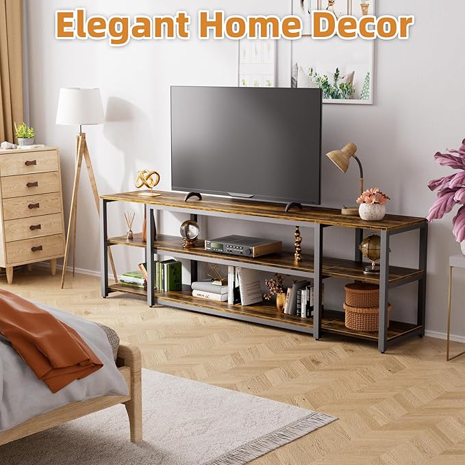 Aquzee 85 inch TV Stand, Entertainment Center for 70 75 80 85" TV, 75.2" Wide Wood Television Console Table for Living Room Bedroom Gaming Room, Rustic Brown