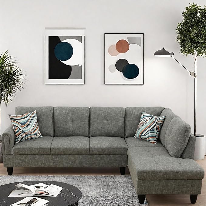 L Shaped Couch, Modular Sectional Sofa with Chaise, Modern Modular Sofas Furniture Sofa Couches for Living Room/Apartment/Office/Bedroom, Grey