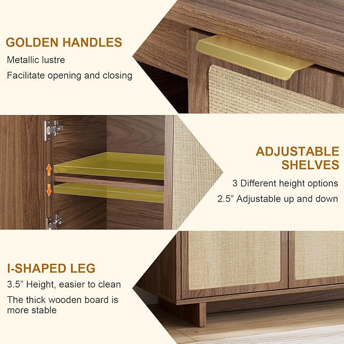 TV Stand for Living Room, Boho Entertainment Center for Bedroom with Adjustable Shelves, Farmhouse Television Stands with Large Storage, Media Console Table for TVs up to 45 50 55 60 65in