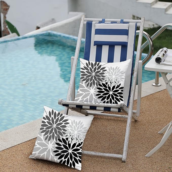 DFXSZ Outdoor Throw Pillow Covers 20x20 Inch Set of 2 Waterproof Spring Summer Geometric Elegant Black Grey Outdoor Pillow Covers for Patio Funiture Garden Couch 158X20