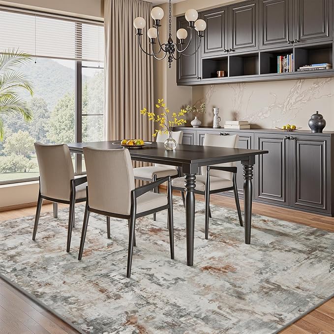 tchdio Area Rug 9x12 Rugs for Living Room- Abstract Soft Living Room Rug-Non Slip Carpet- Washable Rug for Bedroom Dining Room Home Office Modern Rugs Light Grey/Brown/Red