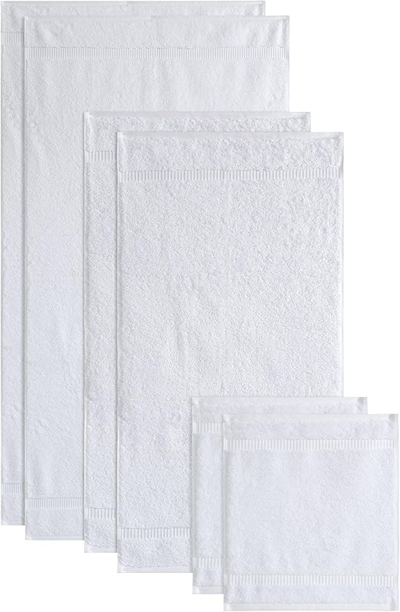 SALBAKOS 100% Turkish Cotton 6-Piece Towel Set | Heirloom Quality Hotel & Spa Collection | Soft, Super Absorbent 2 Washcloth, 2 Hand, 2 Bath Towel Sets | Made in Turkey (White, 6 Piece Towel Set)