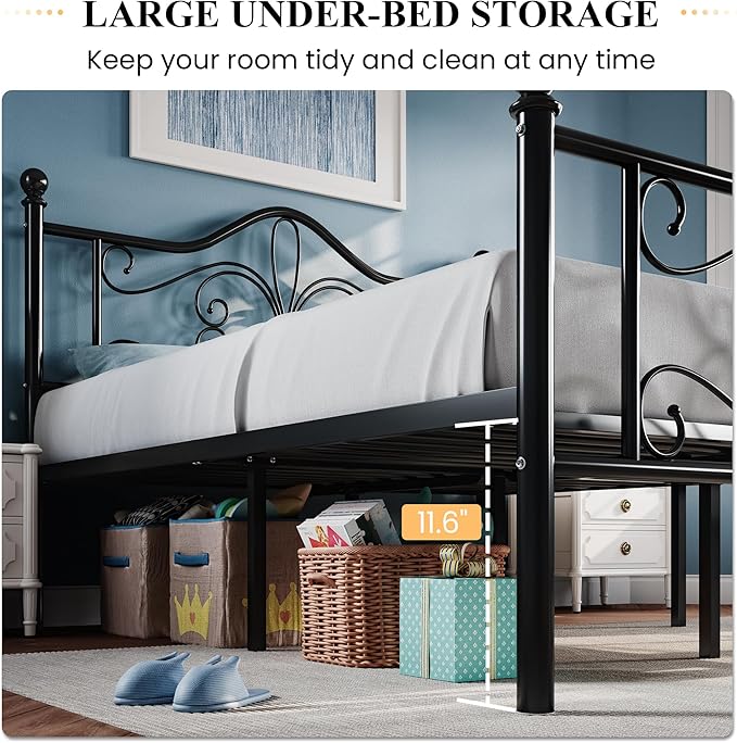 SHA CERLIN Queen Size Bed Frame and Headboard,Metal Bed Frame with Butterfly Pattern Design Headboard & Footboard,No Box Spring Needed,Easy Assembly,Black