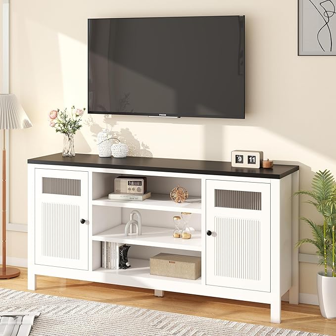 White TV Stands for Living Room: 63" Modern Entertainment Center with Storage, TV Consoles for Living Room, for Up to 70 Inches Television Stands Wood (White)