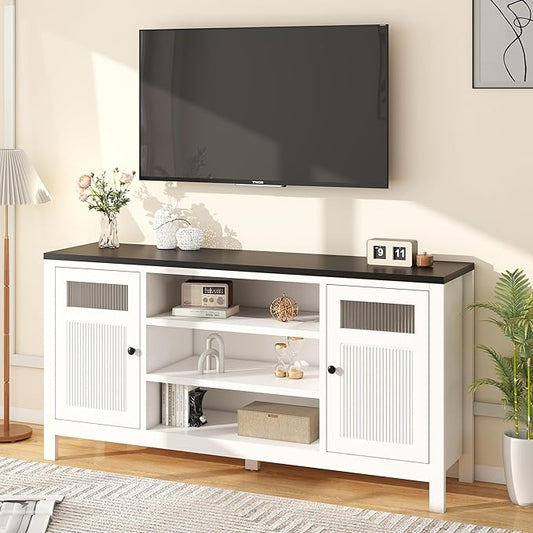 White TV Stands for Living Room: 63" Modern Entertainment Center with Storage, TV Consoles for Living Room, for Up to 70 Inches Television Stands Wood (White)