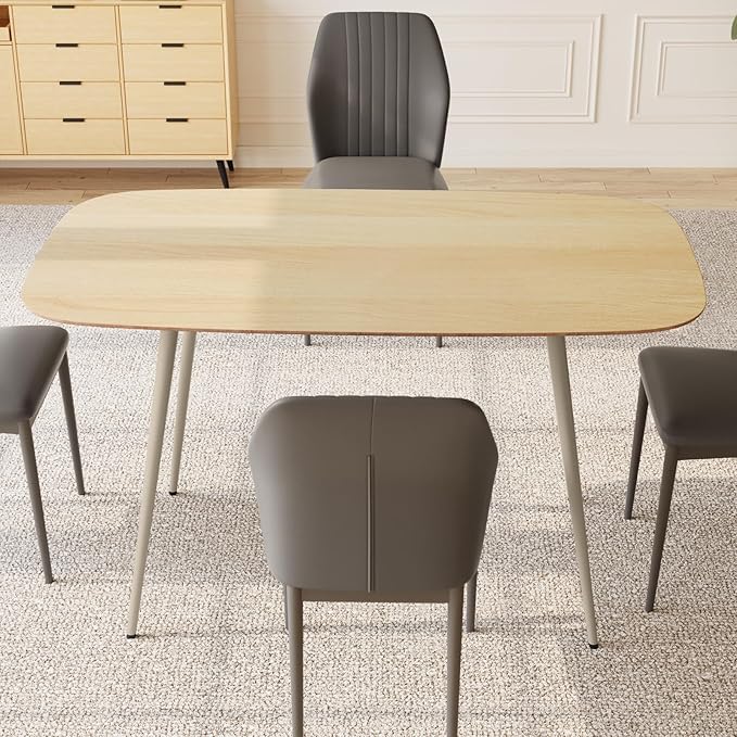 47.2'' Modern Solid Wood Dining Table Set for 4 with Scratch-Resistant Surface & 4 Black Leather Chairs - Cat-Friendly Kitchen Dining Room Furniture Set