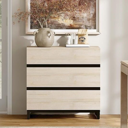 WAMPAT Dresser for Bedroom, Closet Organizers and Storage with 3 Drawers, Chest of Drawers with Metal Base, Modern Wood Dresser for Living Room, Hallway, Entryway, Light Oak