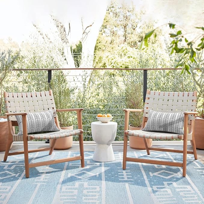 LVTXIII Set of 2 Outdoor Lumbar Pillows for Patio Furniture with White Piping, 12"x20" Fade Resistant Patio Lumbar Pillows with Inserts for Home Coach Sofa Use, Herringbone Black White