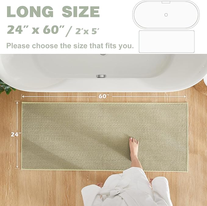 Bathroom Rugs Non Slip Washable, Super Absorbent Thin Bath Mat Quick Dry Low Pile Bathroom Rug, Sage 24"x60"