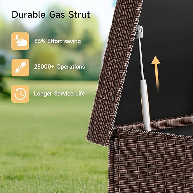 158 Gallon XL Deck Box with Lid, All Weather Wicker Outdoor Storage Box Waterproof, Large Outdoor Patio Storage Bin for Cushions, Garden Tools, Gears, Brown