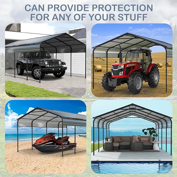 Metal Carport 12x20 FT Heavy Duty, Outdoor Steel Large Rv Car Ports Canopy with Galvanized Steel Roof and Frame, Car Shelter Protect from Sun and Heavy Snow for Pickup, Boat, Car and Tractors