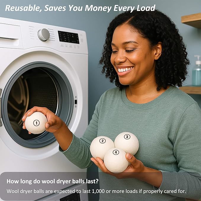 Sheep Wool Dryer Balls 6 Pack L(2.3") Premium Natural Fabric Softener, Reusable Laundry Dryer Balls for Reducing Drying Time, Static and Wrinkles, Eco-Friendly – 100% New Zealand Wool