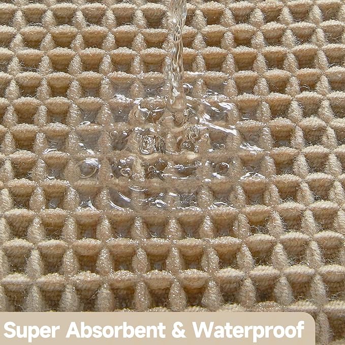 Waffle Bath Mat, Boho Bathroom Rugs Non Slip Washable Super Absorbent Quick Dry Farmhouse Bathroom Decor, 48"x24" Khaki