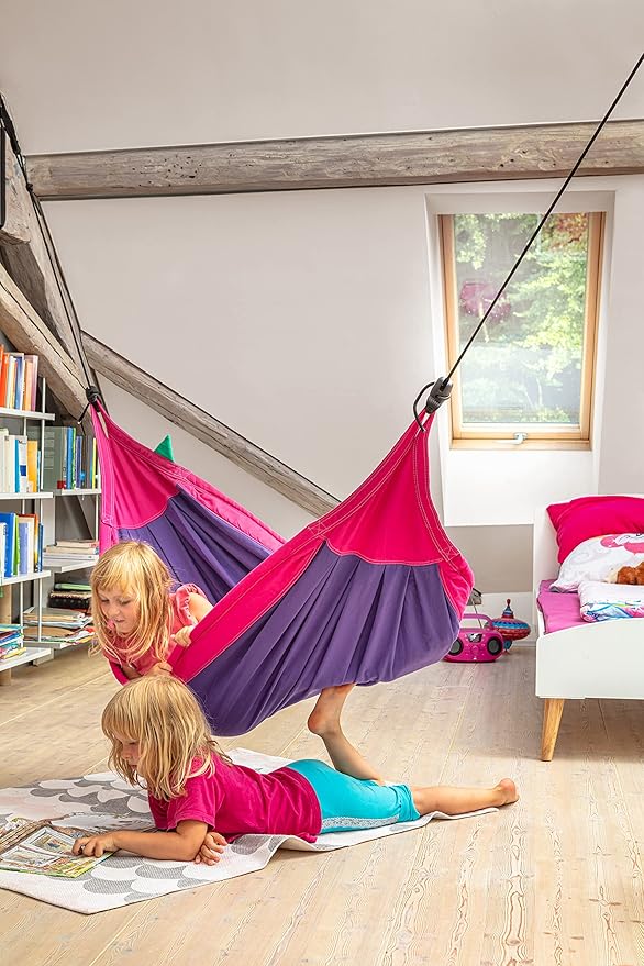 LA SIESTA Moki Kids Hammock for Indoor & Outdoor Play, Easy-to-Clean Materials, Super Soft Cotton, Ages 3-12, Max 175 Lbs, Lily