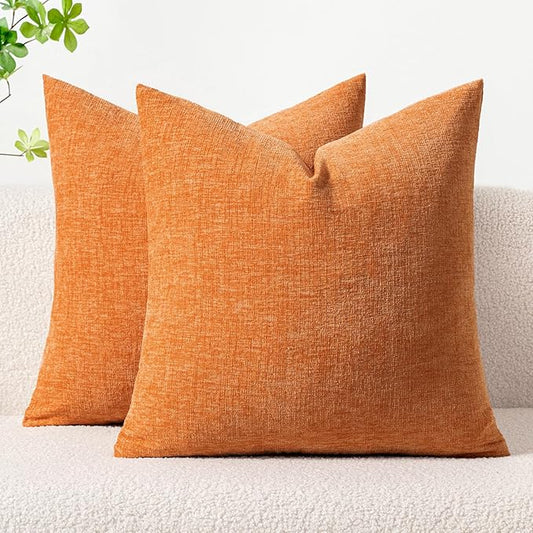 MIULEE Fall Pack of 2 Orange Throw Pillow Covers 20x20 Inch Soft Chenille Pillow Covers for Sofa Living Room Couch Solid Dyed Cases