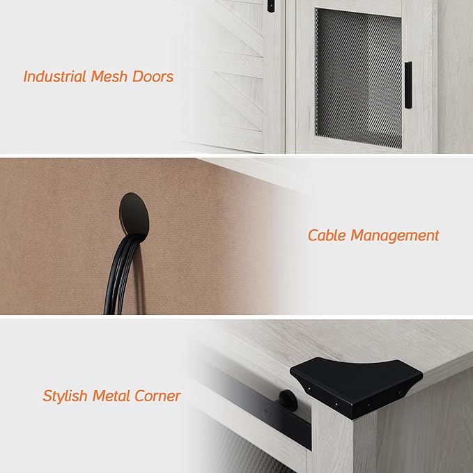 WAMPAT Farmhouse TV Stand for 75 inch TV, 70" Wood Sliding Barn Door Media TV Console Table with Storage Shelf, Entertainment Center for Living Room Bedroom，Antique White