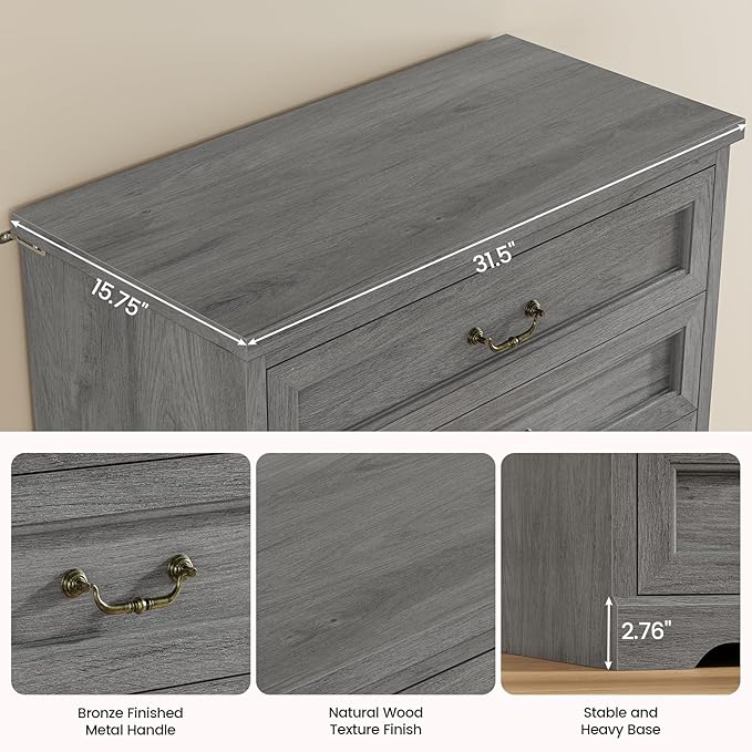 DICTAC Farmhouse 6 Drawers Dresser for Bedroom,51.2" Tall Rustic Wood Chest of Drawers,Large Storage Chest with Vintage Metal Handles, White Dresser for Bedroom,Closet,Hallway,Oak Grey