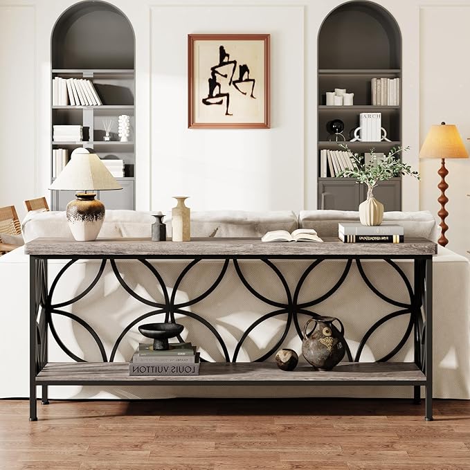 Tribesigns 70.9-Inch Narrow Sofa Table, Industrial Long Sofa Table Behind Couch, Entry Console Table with Storage for Entryway, Living Room, Foyer, Unique Design, Vintage Grey