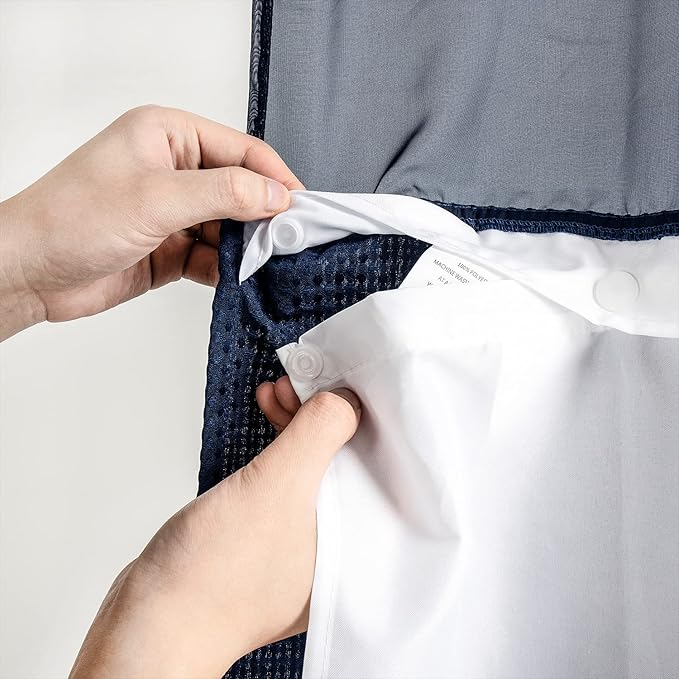 River Dream Heavyweight No Hooks Required Dotted Waffle Weave Shower Curtain with Snap in Liner -Stall 54W x 80H,Hotel Grade,Spa Like Bath Curtain,Navy