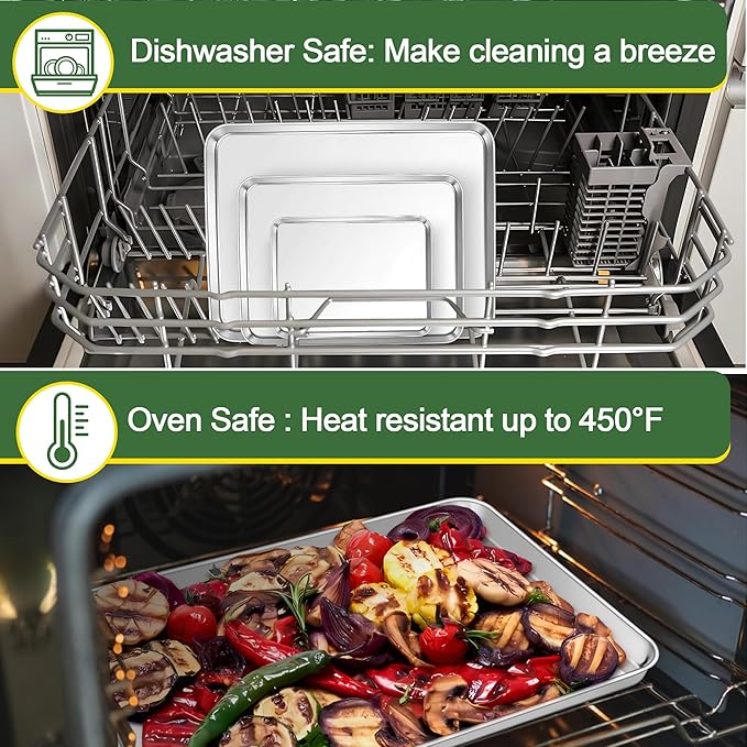 E-far Baking Pans Set of 3, 16/12.5/9.3 Inch Stainless Steel Cookie Sheet Pan for Oven, Bakeware for Brownie Lasagna Casserole Cake, Non Toxic & Easy Clean