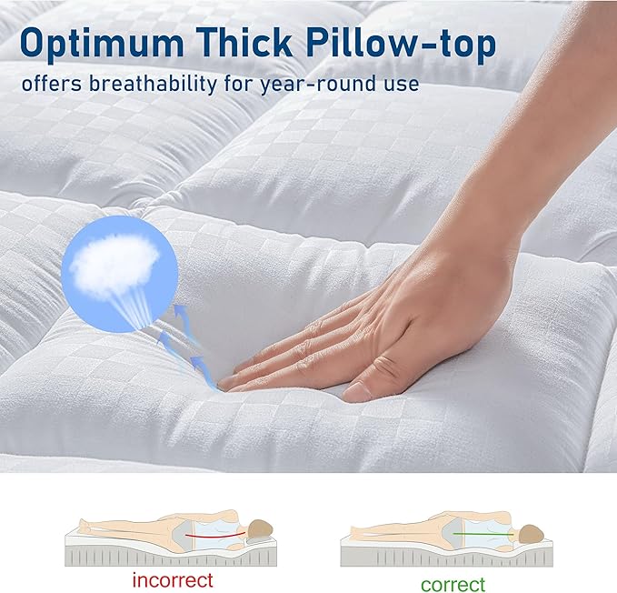 California King Mattress Topper Extra Thick Pillowtop Cooling Mattress Topper Plush Mattress Pad Cover Protector with 8-21 Inch Deep Pocket 3D Snow Down Alternative Fill White