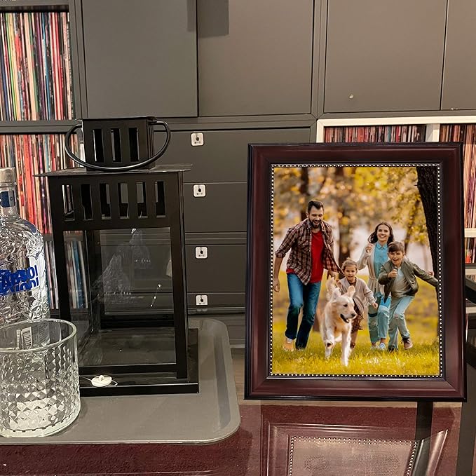 GraduatePro 8x10 Picture Frame for Tabletop Display and Wall Mounting Wooden 2 Pieces Mahogany with Gold Beaded Collage Brown