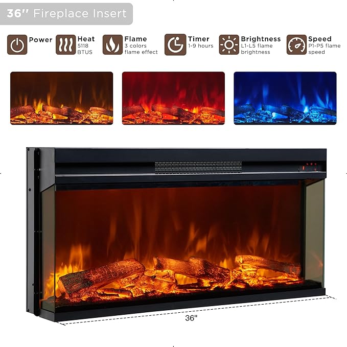 OKD 3-Sided Glass Farmhouse Fireplace TV Stand for TVs up to 80'', Highboy Entertainment Center with Glass Door Storage Cabinet, 70'' Large TV Stands with 36'' Electric Fireplace, Dark Rustic Oak