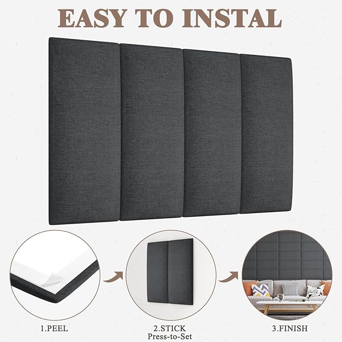 Upholstered Headboard for Queen Size Bed, Wall Mounted & Peel and Stick Headboard, Soundproof DIY Wall Panels, Fabric Tufted Head board in Modern Design for Bedroom (9 Panels, Each 23.62"x9.84"）