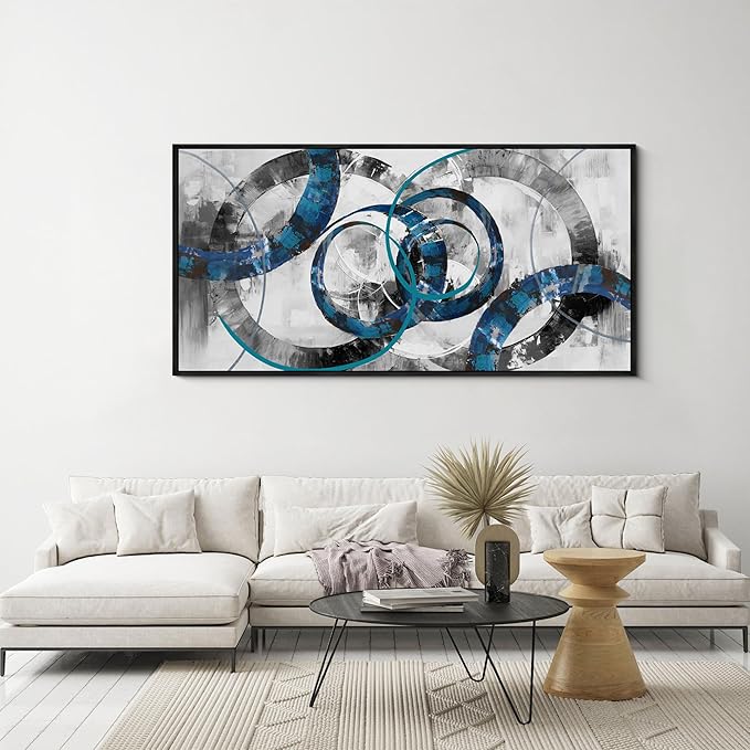 XLSJERST Large Frame Wall Art Blue Abstract Canvas Wall Art - Modern Art Wall Decor Wall Pictures for Living Room Bedroom Office Gray and White Paintings Artwork for Wall Size 29x58 Inches