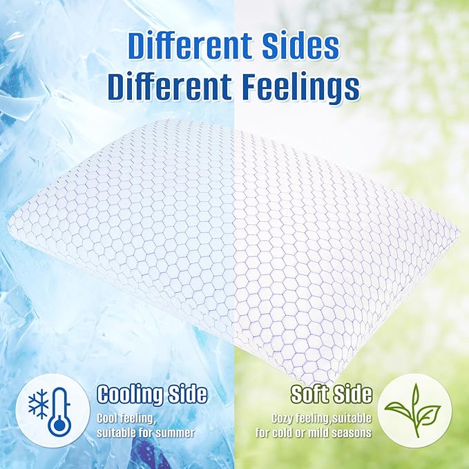 Shredded Memory Foam Pillow for Sleeping, Cooling Bed Pillows Set of 2, Adjustable Pillows for Side, Back, Stomach Sleepers with Washable Pillowcase (Standard Size)