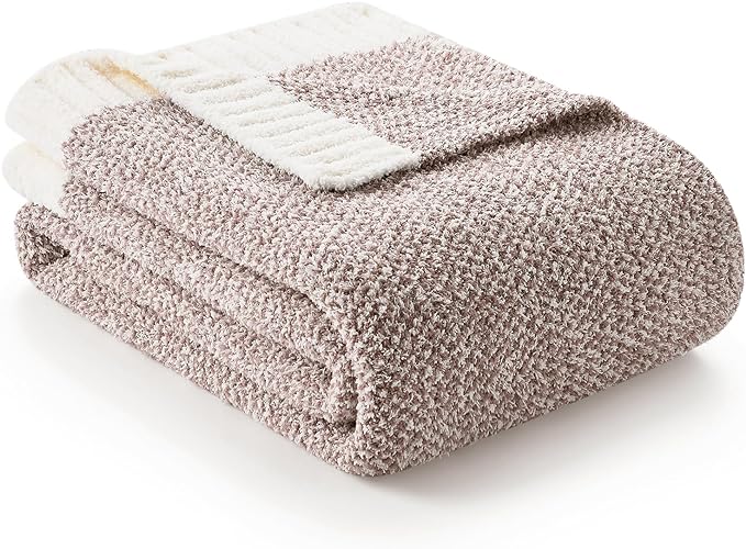 Snuggle Sac Heather Taupe Throw Blanket for Couch, Oversized Throw XL Super Soft Warm Blankets Cozy Knit Fuzzy Lightweight Throws for Sofa, Bed, Living Room, Taupe, 50x70 inches