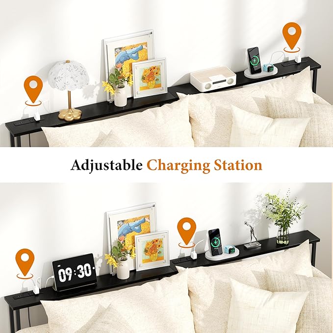 GRLEAF 39" Narrow Console Sofa Table with Built-in Power Strip (4 AC Outlets & 4 USB Ports) – 4.9ft Power Cord, Metal Frame, Easy Assembly, Ideal for Behind Couch, Hallway, and Home Office | Black