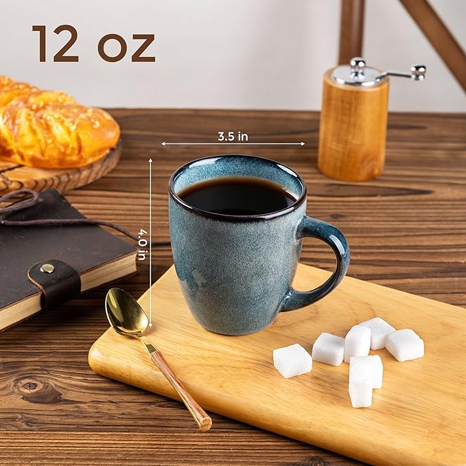 GBHOME Ceramic Coffee Mugs Set of 4, 12oz Stoneware Coffee Mugs Set For Dad Mom Women MEN, Light Weight Ceramic Coffee Cups for Latte/Tea/Beer/Hot Cocoa, Dishwasher & Microwave Safe