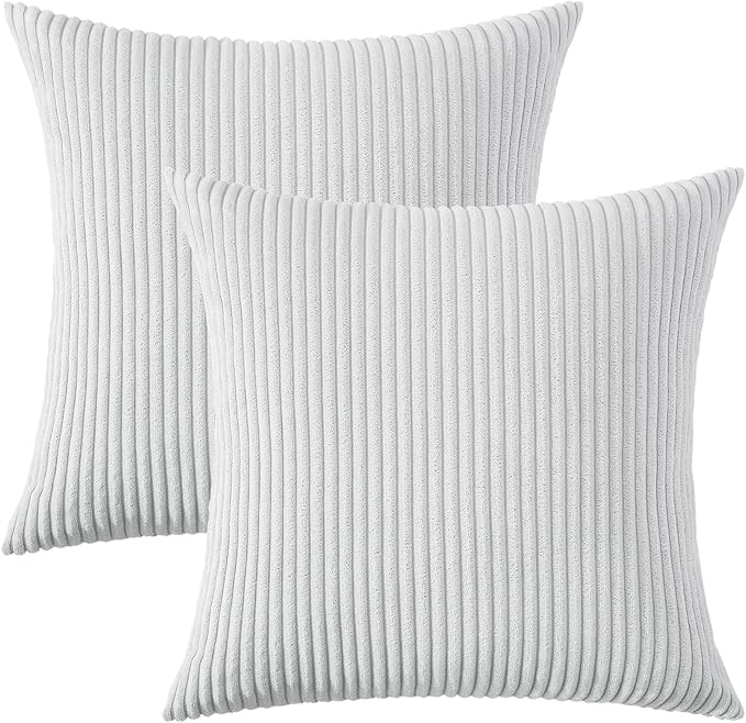 Mecatny Corduroy Decorative Throw Pillow Covers 18x18 Set of 2 for Sofa Living Room, Soft Neutral Boho Couch Pillow Covers for Home Decor, Grey