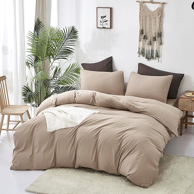 CLOTHKNOW Khaki Queen Comforter Set 3Pcs Cream Coffee Bedding Comforter Sets Soft Taupe Queen Comforter All Season Wheat Tan Comforter Sets Queen