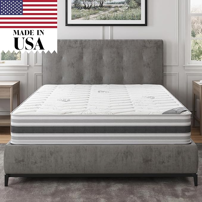 Ottomanson Queen 12" Hybrid Mattress - Meditation Antistatic Quilted Cover - Made in USA - Firm Support - Individually Pocketed Coils & CertiPUR-US Foam - Fiberglass-Free - Bed in a Box