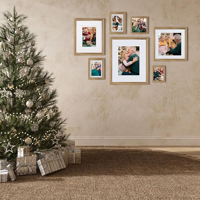 Egofine 9x12 Picture Frame Made of Solid Wood with Plexiglass, Display Pictures 5x7/6x8 with Mat or 9x12 without Mat, for Tabletop and Wall Mounting Photo Frame, Light Brown