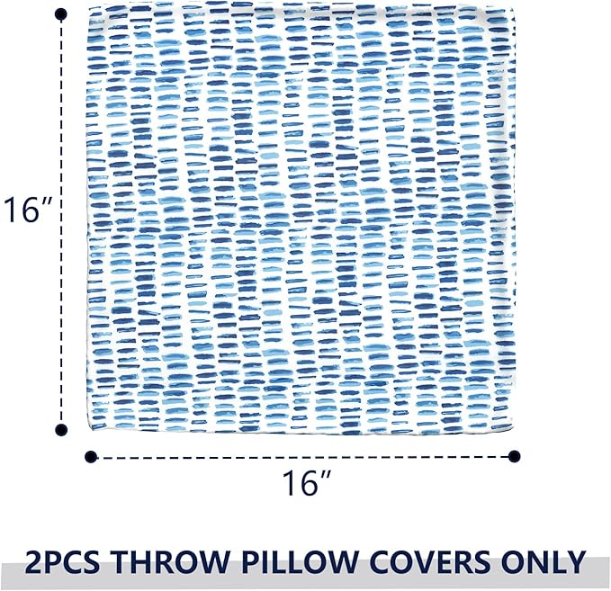 Outdoor Throw Pillow Covers 16x16 Inch, Square Patio Pillow Cases Pack of 2, Modern Decorative Back Cushion Covers for Patio Furniture Garden Couch Farmhouse, Pebble Blue
