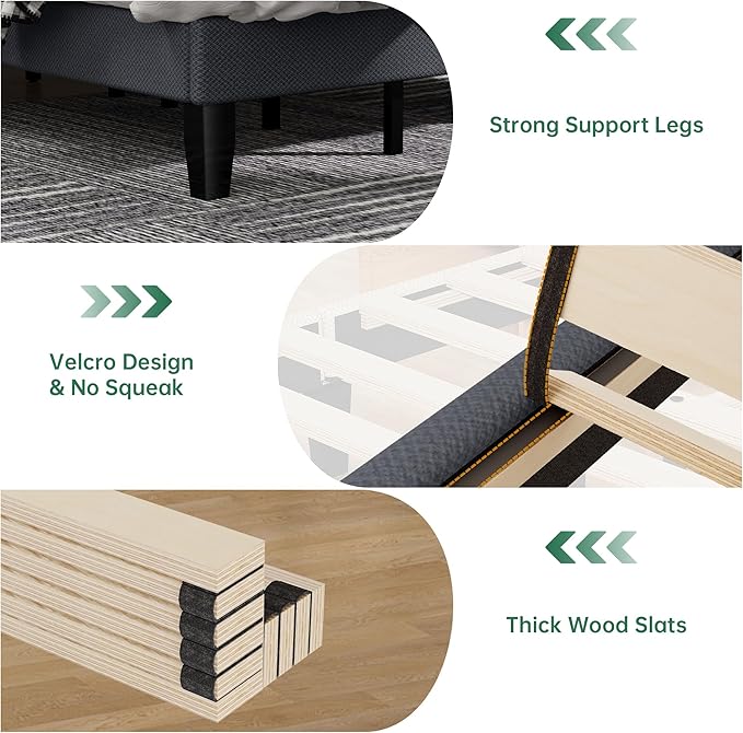 Queen Size Bed Frame with Headboard,Fabric Upholstered Platform Bed Frame with Wooden Slats Support,No Box Spring Needed/Non-Slip Without Noise/Easy Assembly, Darkgrey