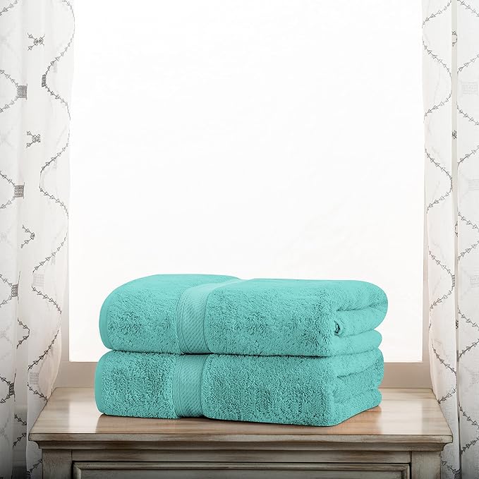 Superior Egyptian Cotton Pile Bath Towel Set of 2, Ultra Soft Luxury Towels, Thick Plush Essentials, Absorbent Heavyweight, Guest Bath, Hotel, Spa, Home Bathroom, Shower Basics, Turquoise