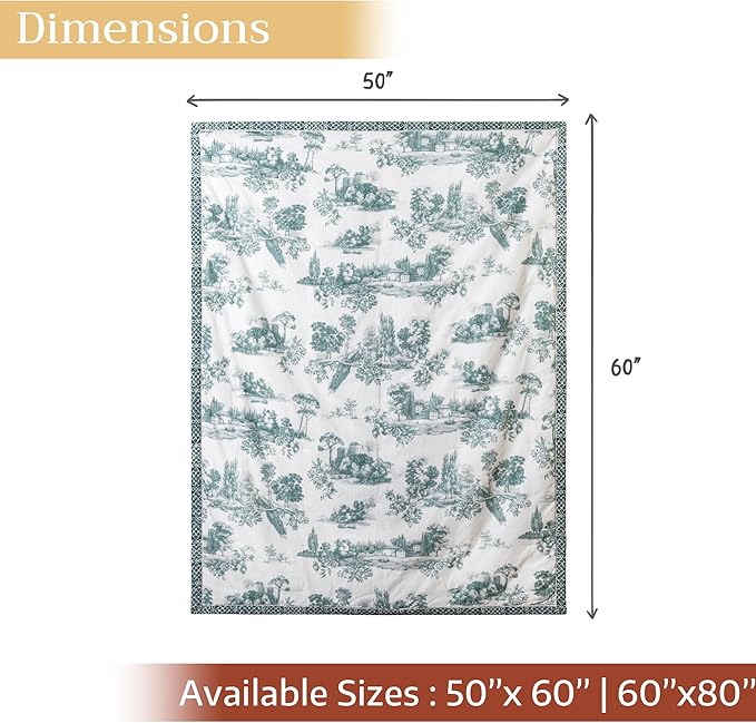 Maison d' Hermine Throw Blanket for Couch Lightweight Soft Warm Breathable Cotton Throw Blankets for Bed Girls Boys Women Men Gifts Sofa Travel Living Room Chair Bedding (50"x60", Trianon)