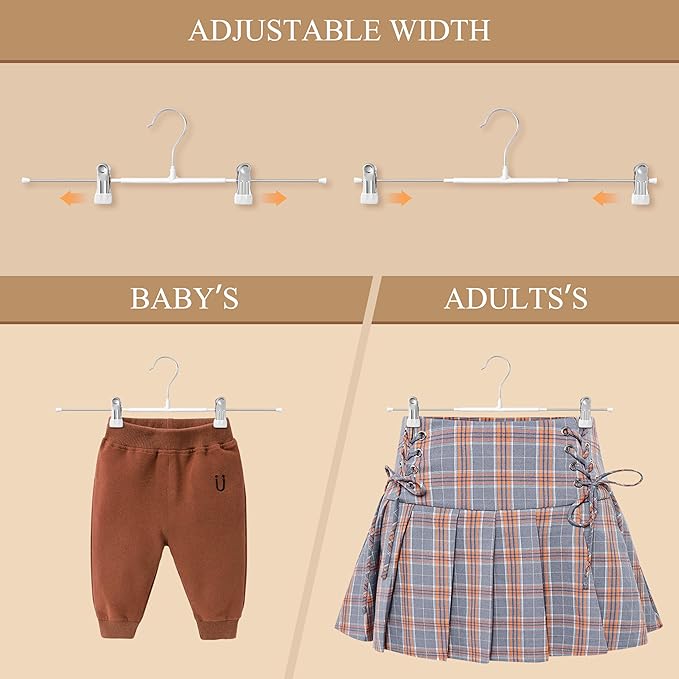 Pants Hangers with Clips for Women 20 Pack 16Inch Adjustable Heavy Duty Space Saving Skirt Hangers Non-Slip Trousers, Jeans Clothes,Shorts White