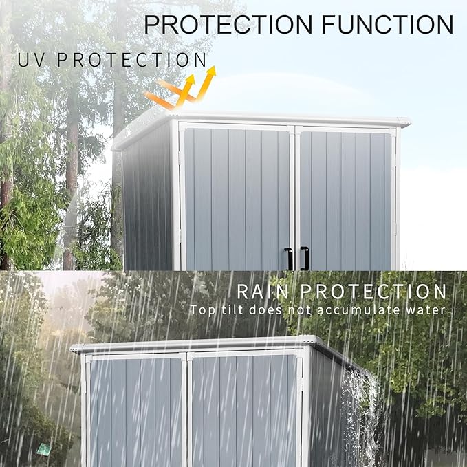 5x3 FT Resin Outdoor Storage Shed with Floor, Resin Cabinet with Lockable Doors, Waterproof Plastic Bike Tool Shed Easy to Install for Patio Furniture, Bikes, Grey