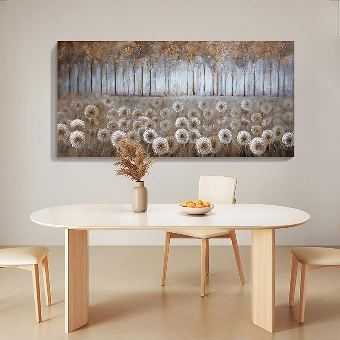 Large Living Room Wall Decor Brown Dandelion Canvas Wall Art Abstract Tree Forest Theme Picture Wall Decoration Modern Framed Prints Artwork Ready to Hang for Bedroom Home Wall Decor Size 29x58 inch