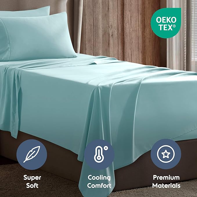 Nestl Twin XL Sheet Set - College Dorm Size - Luxury 1800 Ultra-Soft Microfiber Twin Extra Long Bed Sheets - Deep Pockets - Easy Fit - Extra Soft - 3 Piece Set (Twin XL, Light Blue)